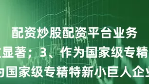 配资炒股配资平台业务转型成效显著；3、作为国家级专精特新小巨人企业